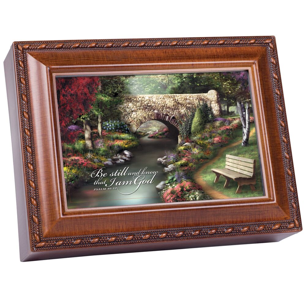 4870 Be Still Inspirational Woodgrain Rope Trim Music Box Plays Amazing